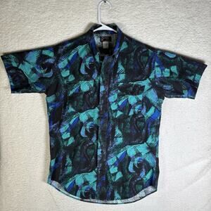 Vintage Ruddock Bros Shirt Mens Medium Blue Long Tail AOP Cowboy Rodeo Western